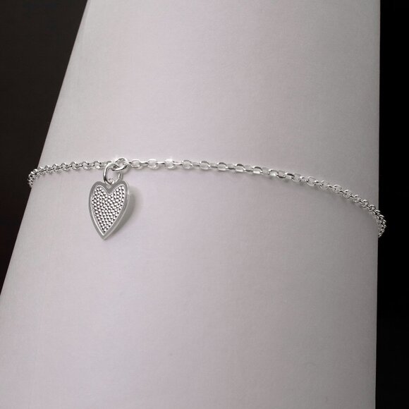 Heart Anklet Bracelet 9"+1" extender Genuine Sterling Silver Stamped 925 - Picture 4 of 7